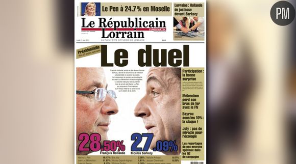 La Une du Républicain Lorrain du 23 avril 2012.