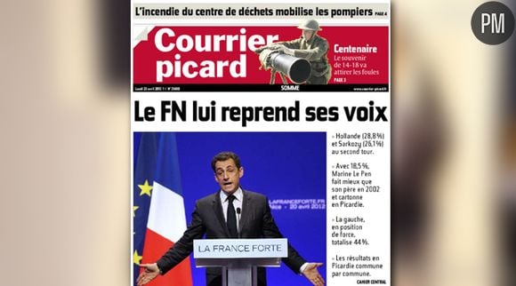 La Une du COurrier Picard 23 avril 2012.