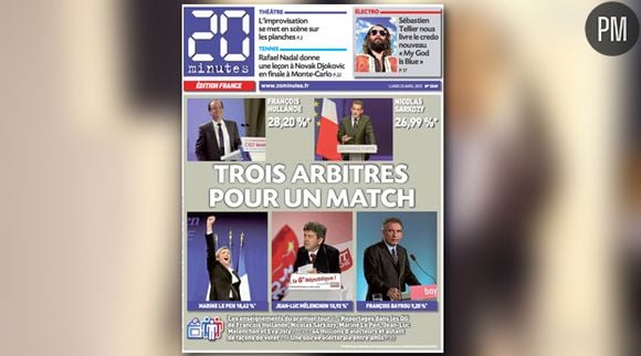 La Une de 20 minutes du 23 avril 2012.