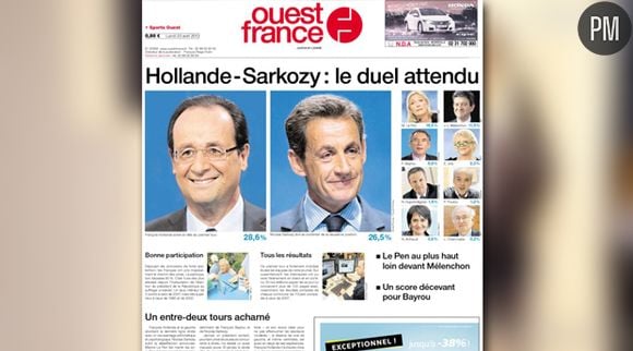 La Une de Ouest France du 23 avril 2012.