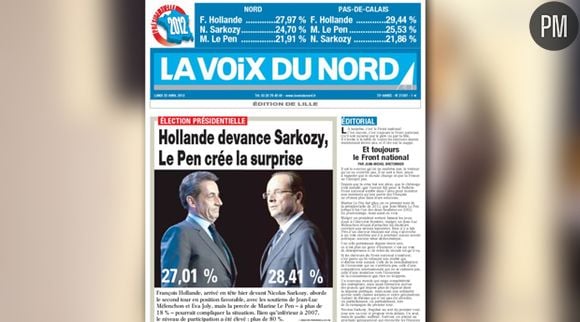 La Une de La Voix du Nord du 23 avril 2012.