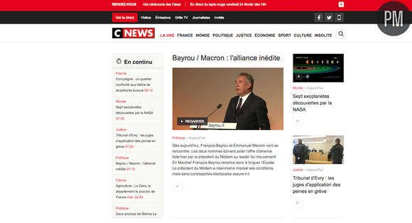 Le site de CNews (Capture)