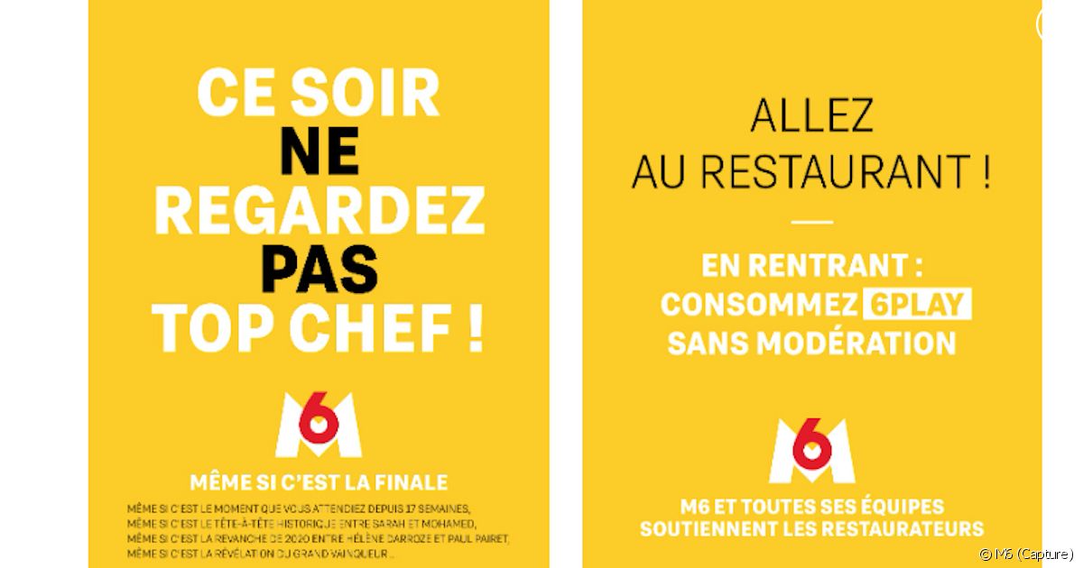 Allez au restaurant !" : M6 encourage les gens à ne pas regarder la finale de Chef" ce soir - Puremedias