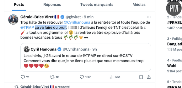 Le premier post de Gérald-Brice Viret, depuis supprimé du réseau social X