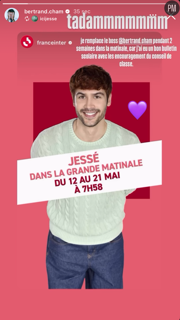 Jessé annonce son arrivée dans la matinale sur son compte Instagram