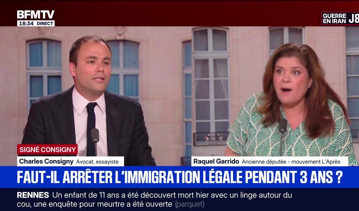 "Soit c'est un débat, soit je me casse" : Après un clash de plusieurs minutes avec Raquel Garrido, Charles Consigny quitte le plateau de BFMTV