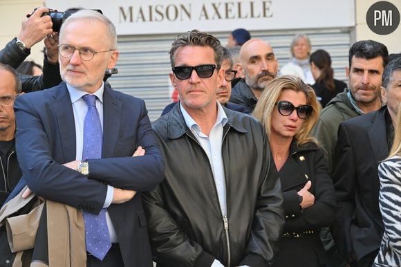 Thomas Valentin, Conseiller du président du Directoire du Groupe M6, Benjamin Castaldi - Sorties des obsèques de Loana Petrucciani en la cathédrale Sainte-Réparate à Nice le 10 avril 2026. L'ancienne star de téléréalité a été retrouvée morte dans son appartement niçois par les autorités, le 25 mars dernier. © Bruno Bebert/Bestimage