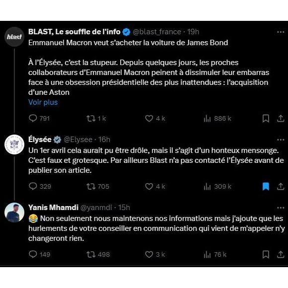 Le démenti catégorique de l'Elysée aux informations de "Blast"